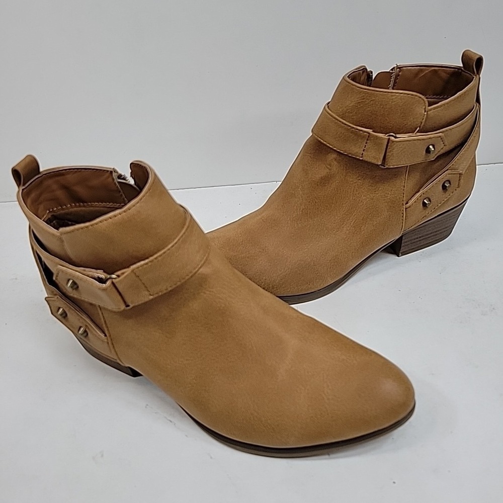 Unionbay Womens‎ Ankle Boots Tan Western Buckle Low Heel Booties Sz 9 Boho Comfy